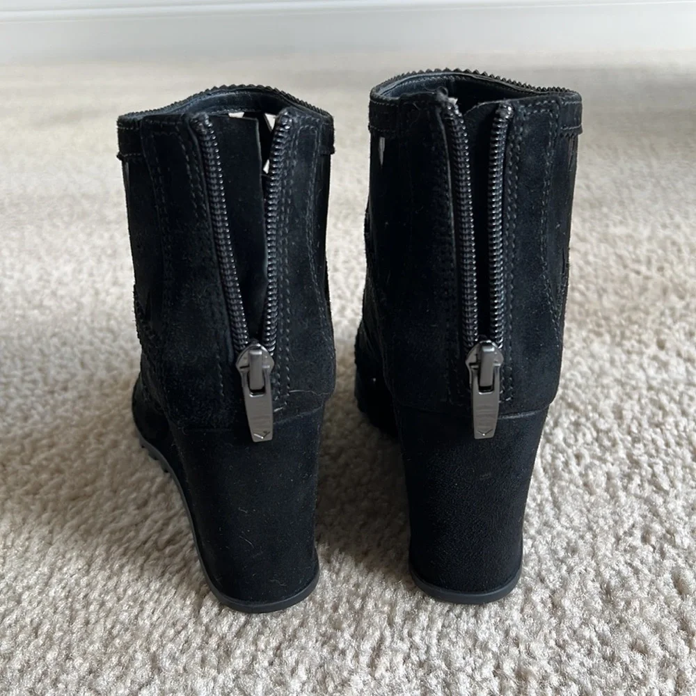 Via Spiga Black Suede Cutout Wedge Sandals